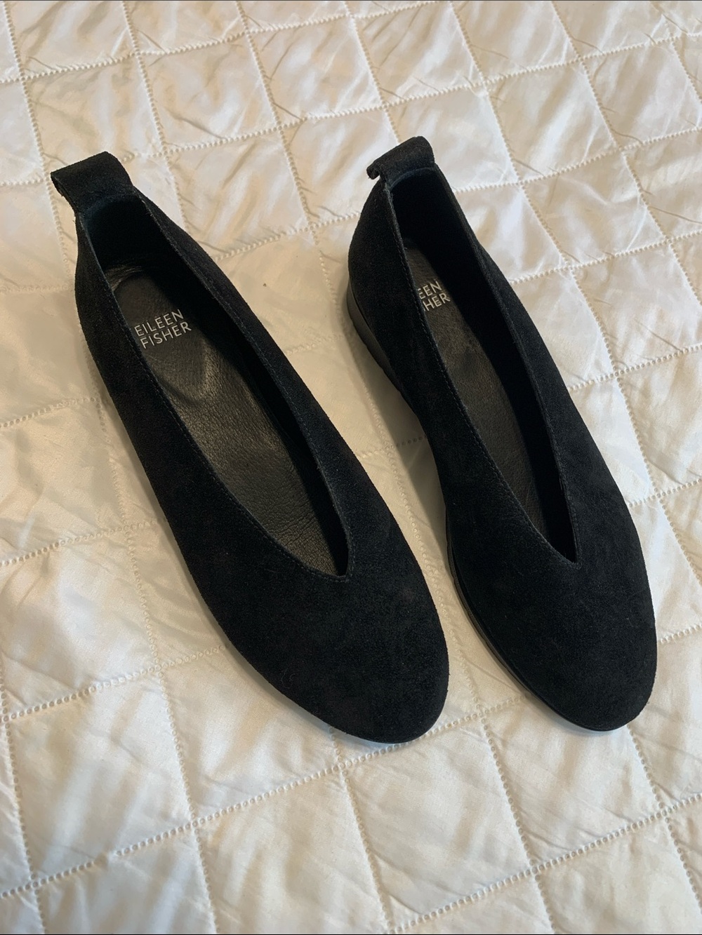 Eileen Fisher Black Suede V-Notch Slip-Ons
